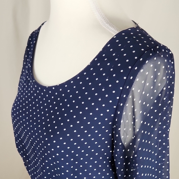 Everly Blue Polka Dot Long Sleeve Dress Knee Length - Picture 3 of 7
